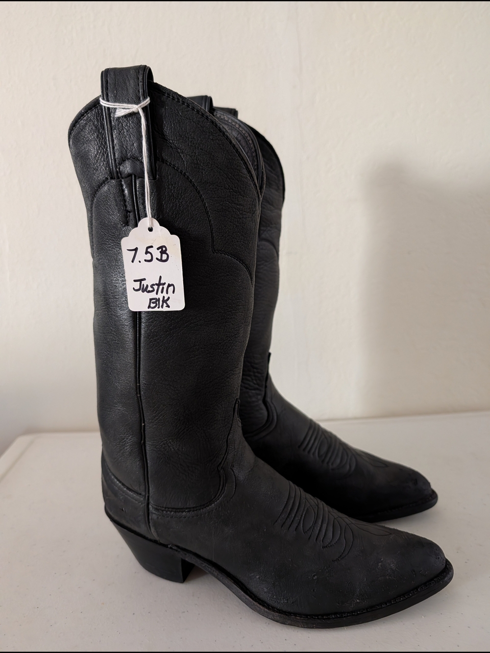Justin Boots Black Leather Western Cowboy Boots